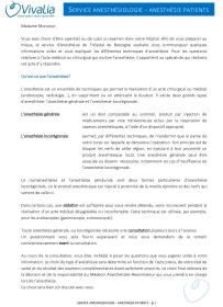 Brochure d'information sur l'anesthésie