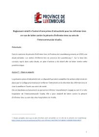 Information Province du Luxembourg sur la prime d'attractivité pour le personnel infirmier (règlement)