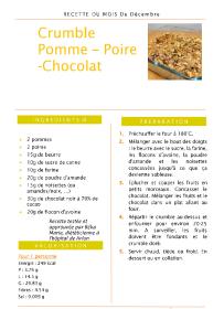 Recette du mois - Crumble pomme, poire & chocolat