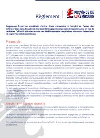 Information Province du Luxembourg sur la prime d'attractivité pour le personnel infirmier (règlement)