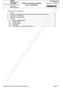 Politique d'éthique et de confidentialité du laboratoire
