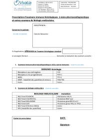 Formulaire de prescription d'examens immuno-pharmaco-diagnostiques biomol
