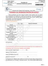 a-fe-qual-020 Formulaire de réclamation/Satisfaction patient