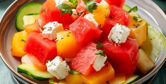 illustration recette du mois salade melon pastèque concombre et féta
